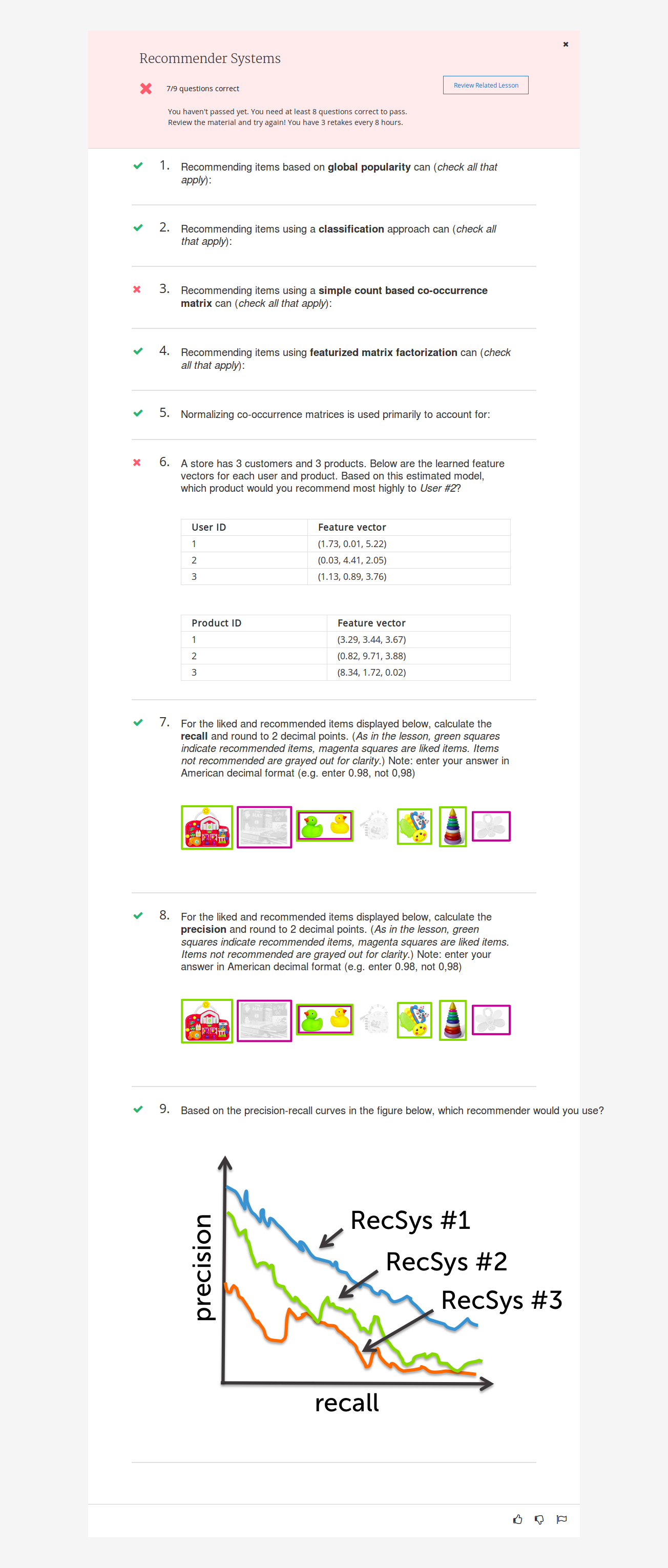 Machine Learning Specialization Course 1 - Quiz 5 Try 1 Feedback