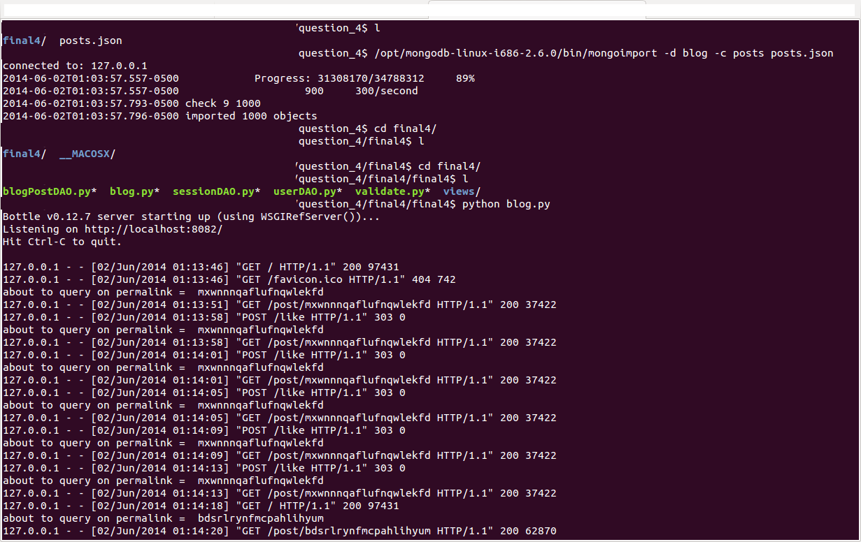 M101P Final Question 4 Terminal