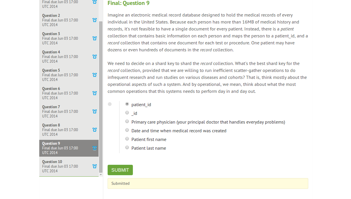 M101P Final Question 9 Submit